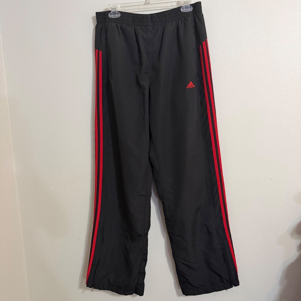Adidas Clima365 Mens Large Track Pants Black Red Stripes Mesh Lined Zip Ankle